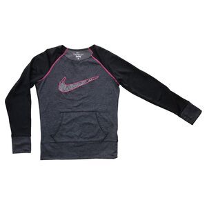 Nike Women's Therma Fit Sweatshirt Round Neck Thumb‎ holes Gray Pink S